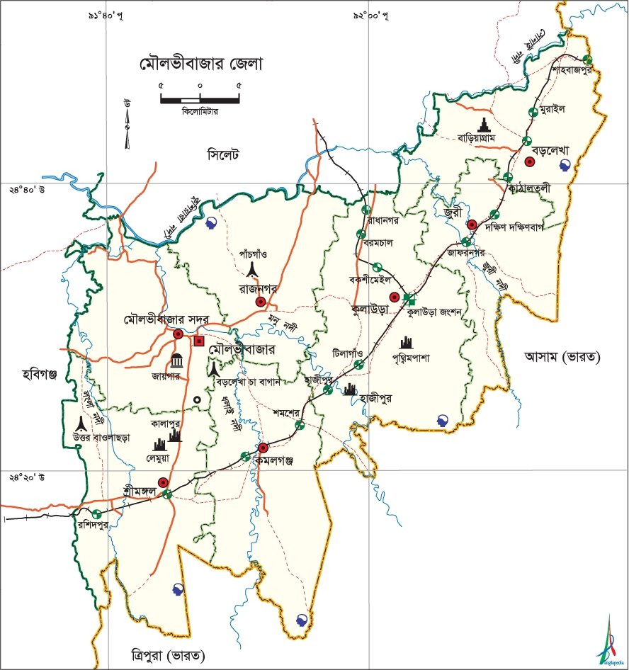 মৌলভীবাজার জেলার ম্যাপ